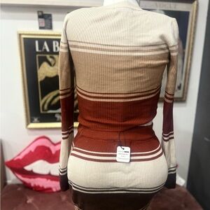 Fashion Nova Striped Women's Sweater set Cream, Brown, and Red